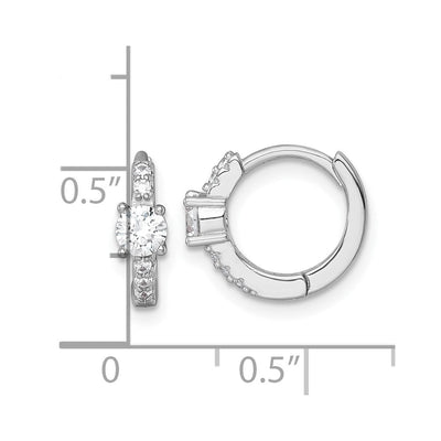 Sterling Silver Rhodium-plated Polished CZ Round Hinged Hoop Earrings, 11.4 x 13.4mm