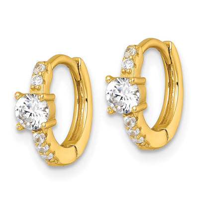 Sterling Silver Gold-tone Polished CZ Round Hinged Hoop Earrings