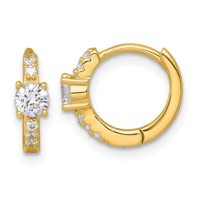 Sterling Silver Gold-tone Polished CZ Round Hinged Hoop Earrings