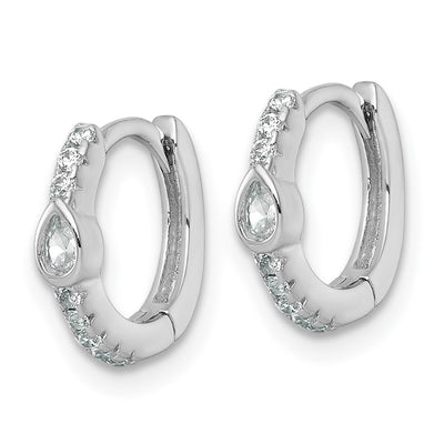 Sterling Silver Rhodium-plated Polished Round and Pear Shaped CZ Round Hinged Hoop Earrings