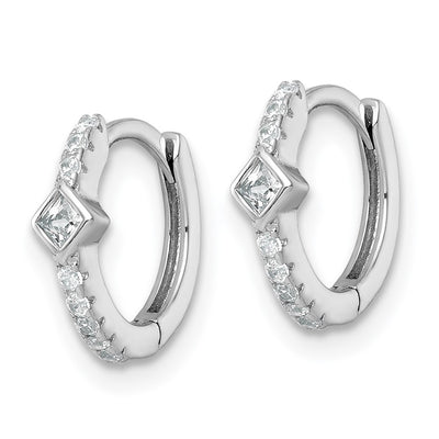 Sterling Silver Rhodium-plated Polished Round and Square CZ Round Hinged Hoop Earrings