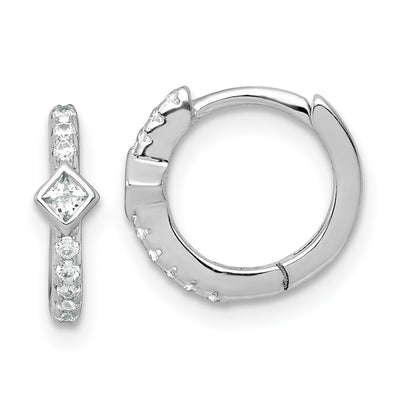 Sterling Silver Rhodium-plated Polished Round and Square CZ Round Hinged Hoop Earrings