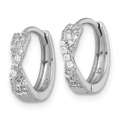 Sterling Silver Rhodium-plated Polished CZ -X- Round Hinged Hoop Earrings, 13 x 13.9mm