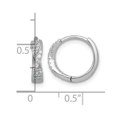 Sterling Silver Rhodium-plated Polished CZ -X- Round Hinged Hoop Earrings, 13 x 13.9mm