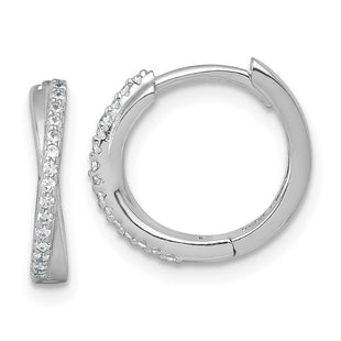Sterling Silver Rhodium-plated Polished CZ -X- Round Hinged Hoop Earrings (Style QE18123)