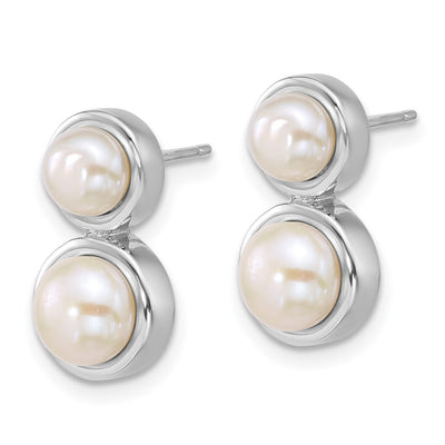 Sterling Silver Rhodium-plated Button White Freshwater Cultured 2-Pearl Post Earrings
