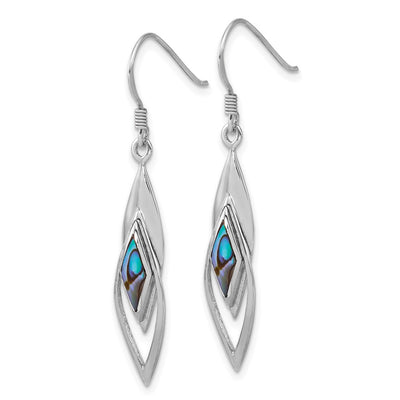 Sterling Silver Rhodium-plated Polished Abalone Fancy Dangle Shepherd Hook Earrings