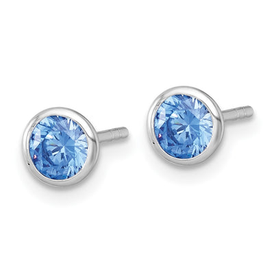 Sterling Silver Rhodium-plated Polished Blue CZ Stud Post Earrings
