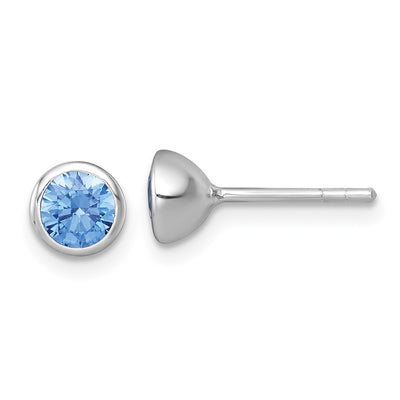 Sterling Silver Rhodium-plated Polished Blue CZ Stud Post Earrings