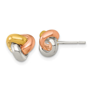 Sterling Silver Gold-tone and Rose-tone Polished Love Knot Post Earrings (Style QE18205)