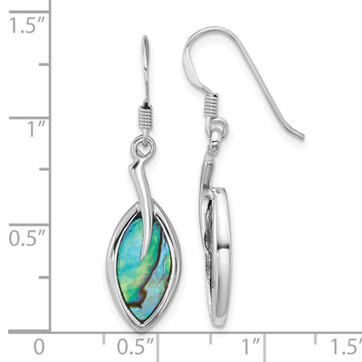 Sterling Silver Rhodium-plated Polished Abalone Leaf Dangle Shepherd Hook Earrings, 36.4 x 9mm