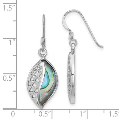 Sterling Silver Rhodium-plated Polished Abalone Leaf Dangle Shepherd Hook Earrings, 34.4 x 11.2mm