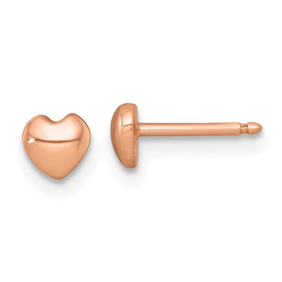 Sterling Silver Rose-tone Polished Heart Childrens Post Earrings