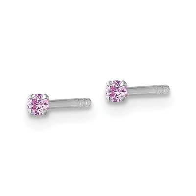 Sterling Silver Madi K Rhodium-plated Pink CZ Childrens Stud Post Earrings