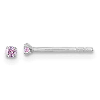 Sterling Silver Madi K Rhodium-plated Pink CZ Childrens Stud Post Earrings