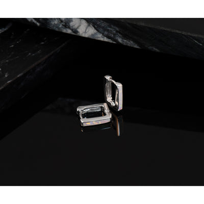 Sterling Silver Rhodium-plated Polished Lab Created Opal Square Hinged Hoop Earrings