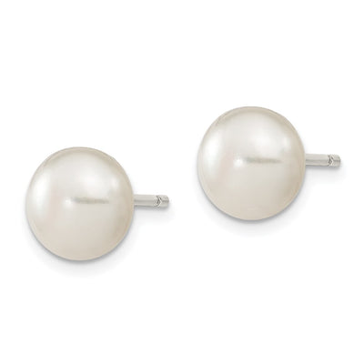 Sterling Silver White FW Cultured Pearl Button Earrings