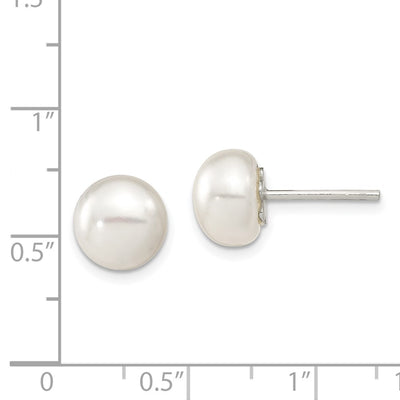 Sterling Silver White FW Cultured Pearl Button Earrings