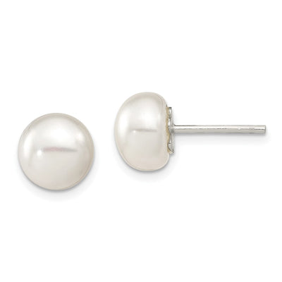 Sterling Silver White FW Cultured Pearl Button Earrings