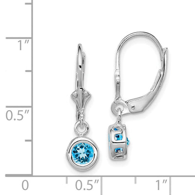 Sterling Silver Rhodium Plated Round Blue Topaz Leverback Earrings, 26 x 6mm