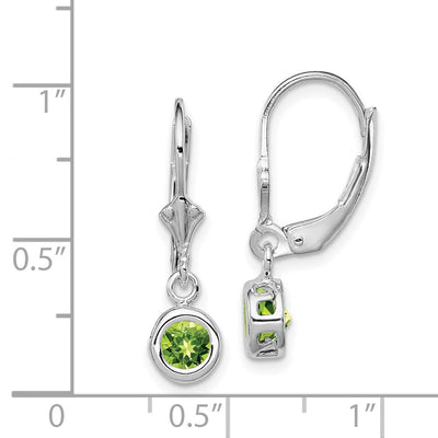Sterling Silver Rhodium Plated Round Peridot Leverback Earrings, 26 x 6mm