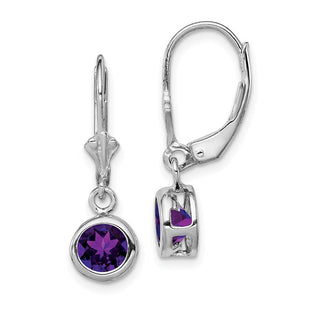 Sterling Silver Rhodium Plated Round Amethyst Leverback Earrings (Style QE2041AM)