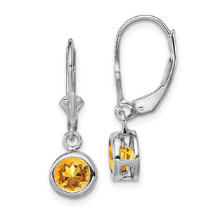Sterling Silver Rhodium Plated Round Citrine Leverback Earrings (Style QE2041CI)