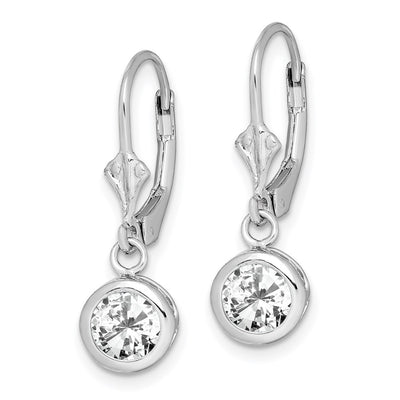 Sterling Silver Rhodium Plated Round CZ Leverback Earrings, 26 x 7mm