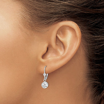 Sterling Silver Rhodium Plated Round CZ Leverback Earrings, 26 x 7mm