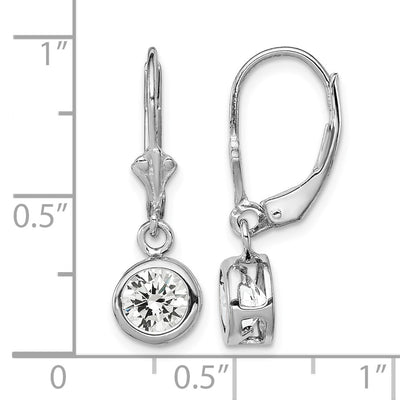 Sterling Silver Rhodium Plated Round CZ Leverback Earrings, 26 x 7mm