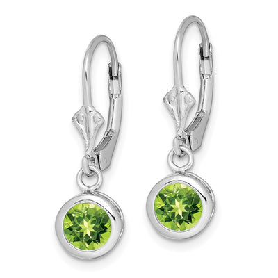 Sterling Silver Rhodium Plated Round Peridot Leverback Earrings, 26 x 7mm