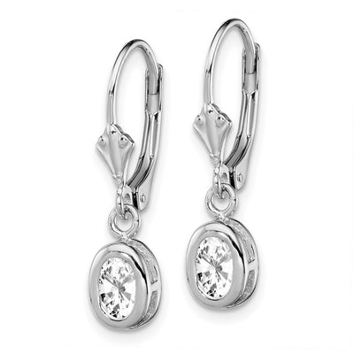 Sterling Silver Rhodium Plated Oval CZ Leverback Earrings, 28 x 7mm