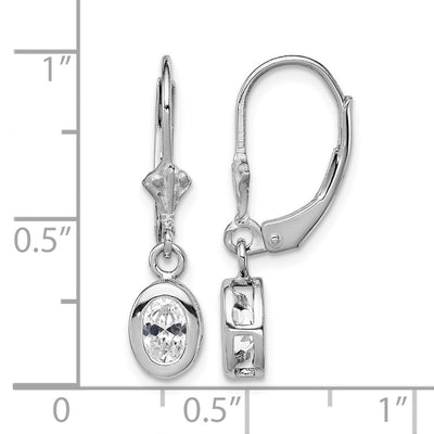 Sterling Silver Rhodium Plated Oval CZ Leverback Earrings, 28 x 7mm