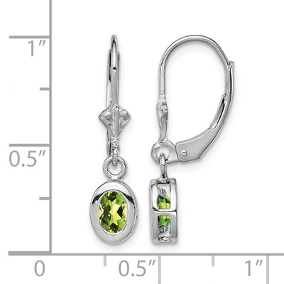 Sterling Silver Rhodium Plated Oval Peridot Leverback Earrings, 28 x 7mm