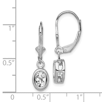 Sterling Silver Rhodium Plated Oval CZ Leverback Earrings, 28 x 8mm