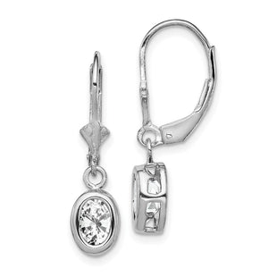 Sterling Silver Rhodium Plated Oval CZ Leverback Earrings (Style QE2043CZ)