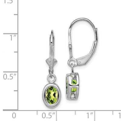 Sterling Silver Rhodium Plated Oval Peridot Leverback Earrings, 28 x 8mm