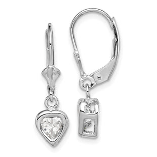 Sterling Silver Rhodium Plated Heart CZ Leverback Earrings (Style QE2046CZ)