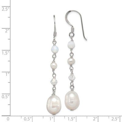 Sterling Silver Polished FWC Pearl/Opalite Crystal/Crystal Dangle Earrings