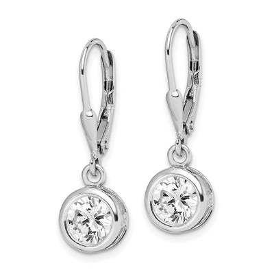 Sterling Silver Rhodium-plated Polished Round CZ Leverback Earrings, 27 x 7mm