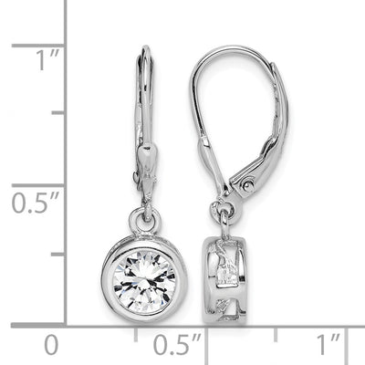 Sterling Silver Rhodium-plated Polished Round CZ Leverback Earrings, 27 x 7mm