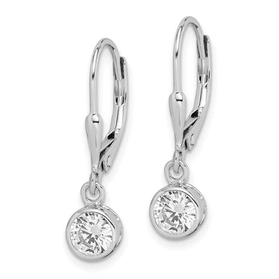 Sterling Silver Rhodium-plated Polished Round CZ Leverback Earrings, 25 x 5mm