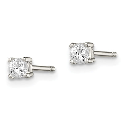 Sterling Silver Round Basket Set CZ Stud Earrings, 3 x 3mm