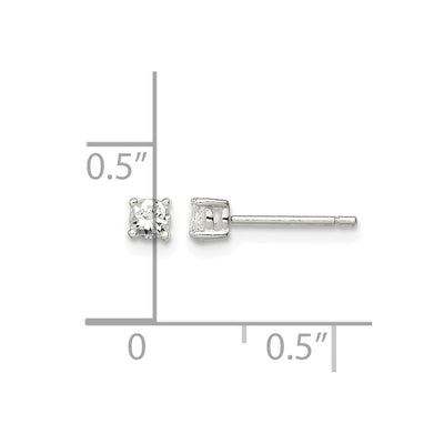 Sterling Silver Round Basket Set CZ Stud Earrings, 3 x 3mm