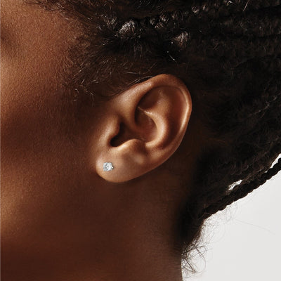 Sterling Silver Round Basket Set CZ Stud Earrings, 4 x 4mm