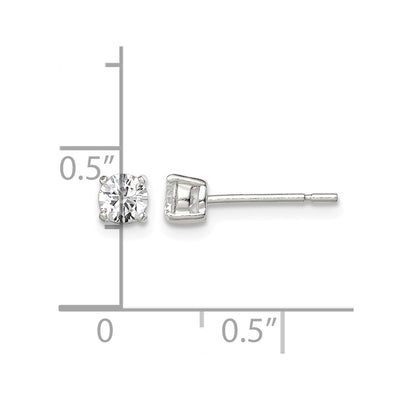 Sterling Silver Round Basket Set CZ Stud Earrings, 4 x 4mm