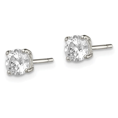Sterling Silver Round Basket Set CZ Stud Earrings, 5 x 5mm
