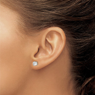 Sterling Silver Round Basket Set CZ Stud Earrings, 6 x 6mm