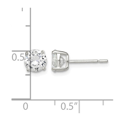 Sterling Silver Round Basket Set CZ Stud Earrings, 6 x 6mm