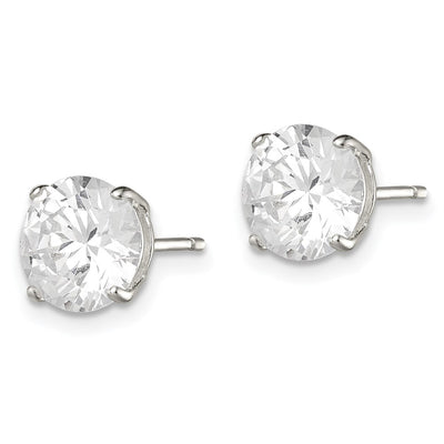 Sterling Silver Round Basket Set CZ Stud Earrings, 8 x 8mm
